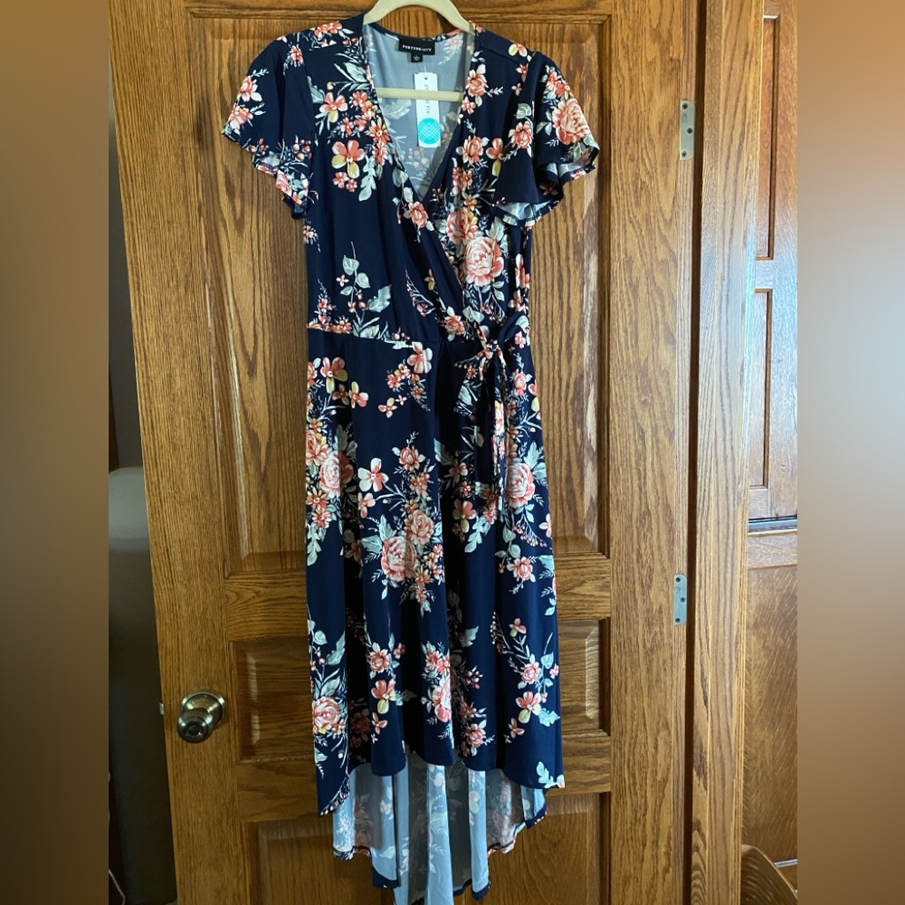 Fortune+Ivy high/low maxi dress in size large with bow accent at waist